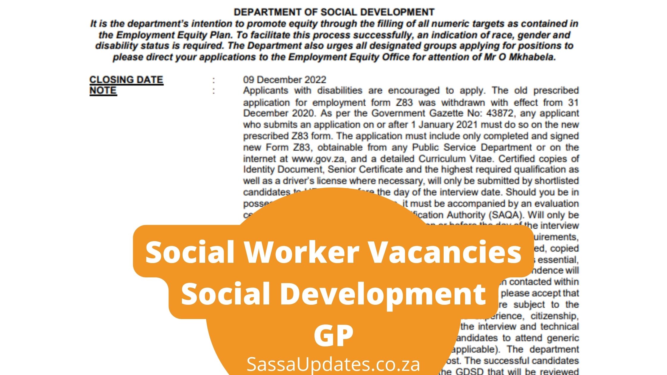 Social Worker Vacancies Gauteng Province GP Social Development