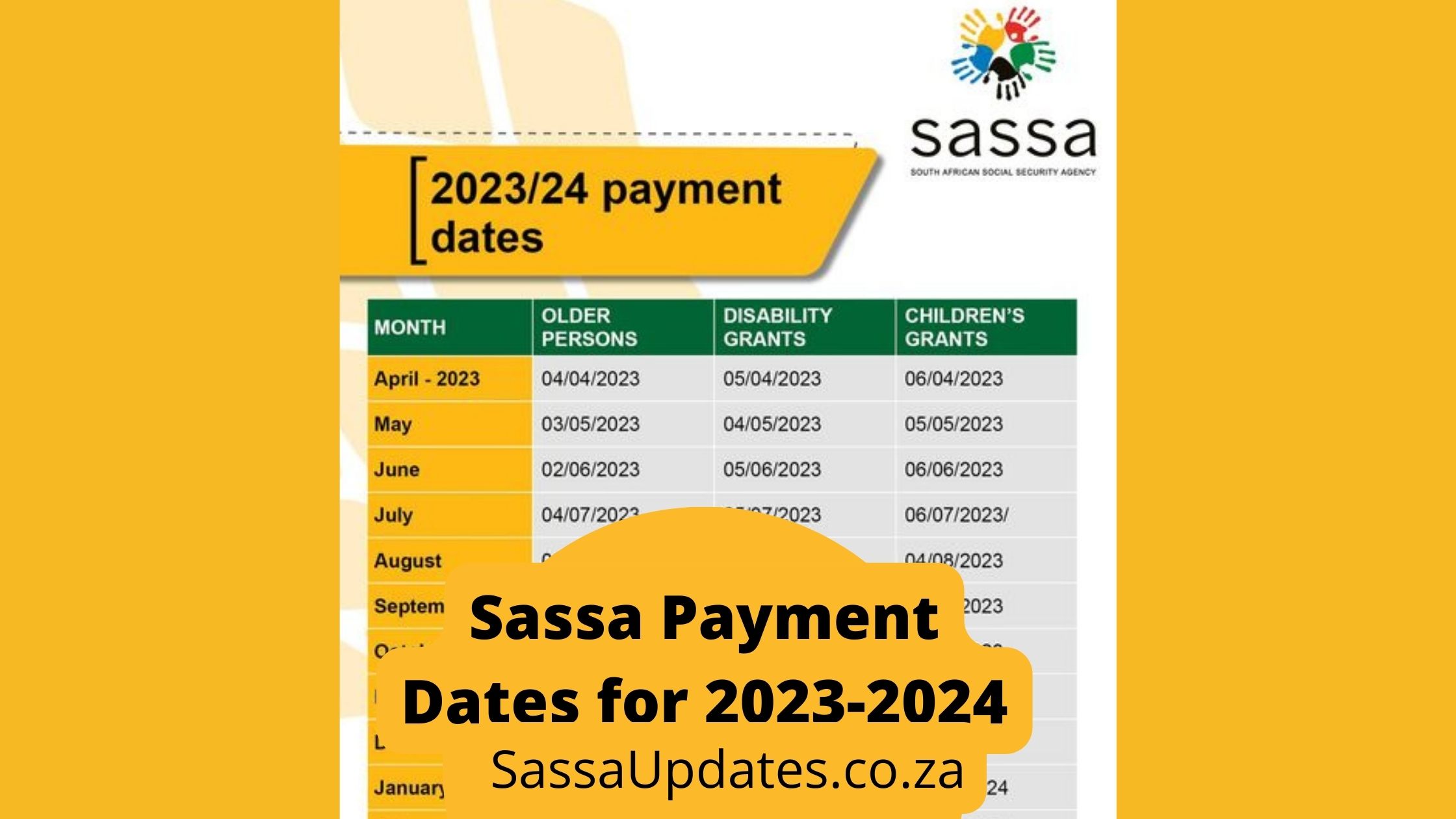 Sassa Payment Dates for 2023-2024